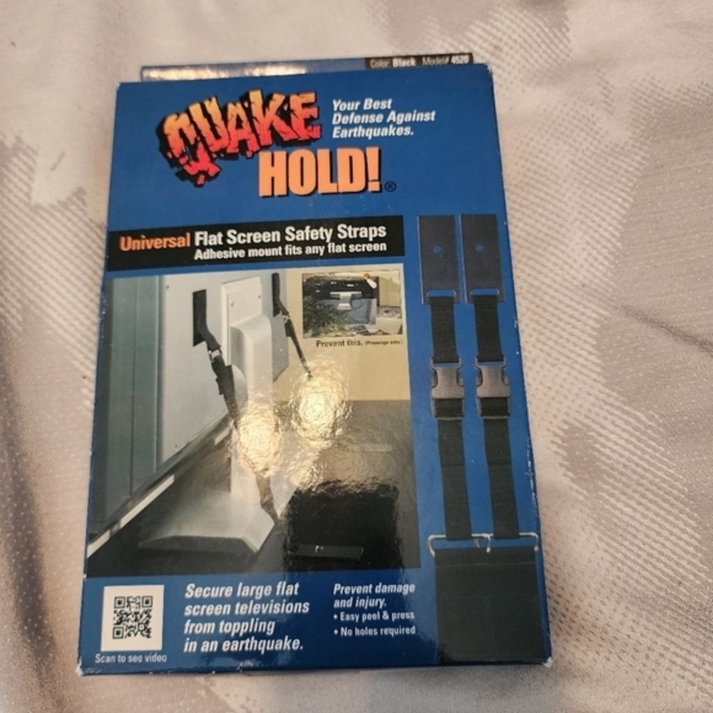 QuakeHOLD! Universal‎ Flat Screen TV Safety Straps. Secure TVs. Kid safety. NEW - Picture 2 of 11